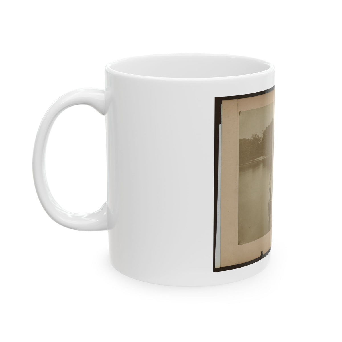 Military Construction In Northern Virginia  Five Men In Three Blanket Boats Strapped Together On The Potomac River (U.S. Civil War) White Coffee Mug