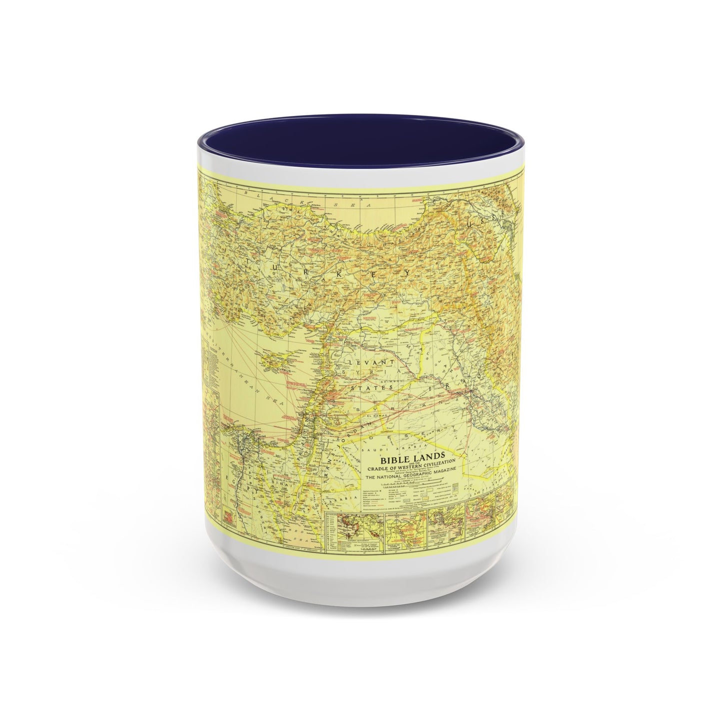 Middle East - Bible Lands and the Cradle of Western Civilization (1938) (Map) Accent Coffee Mug