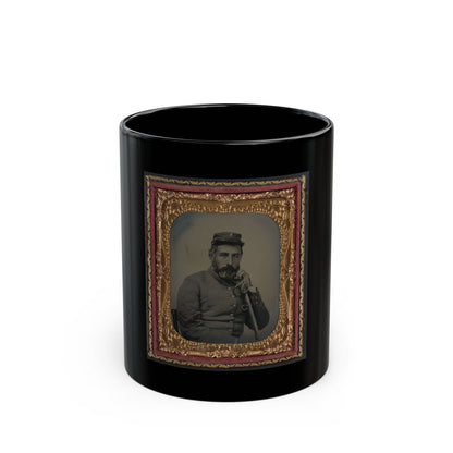 Unidentified Soldier In Confederate Sargeant's Uniform And Company B Hat With Saber (U.S. Civil War) Black Coffee Mug