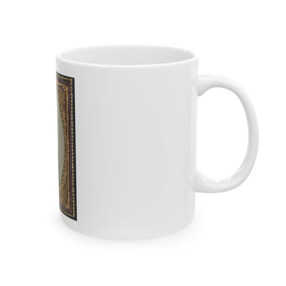 Unidentified Soldier In Confederate Infantry Uniform With Musket And Bowie Knife (U.S. Civil War) White Coffee Mug