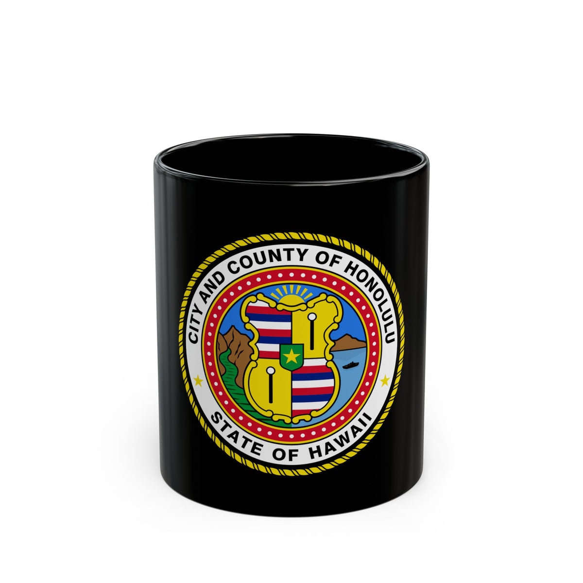 Seal of Honolulu Hawaii - Black Coffee Mug