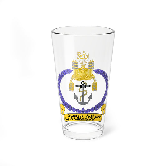 Naval badge with a grey anchor and rope inside a purple laurel wreath, topped by a gold crown and yellow scroll.
