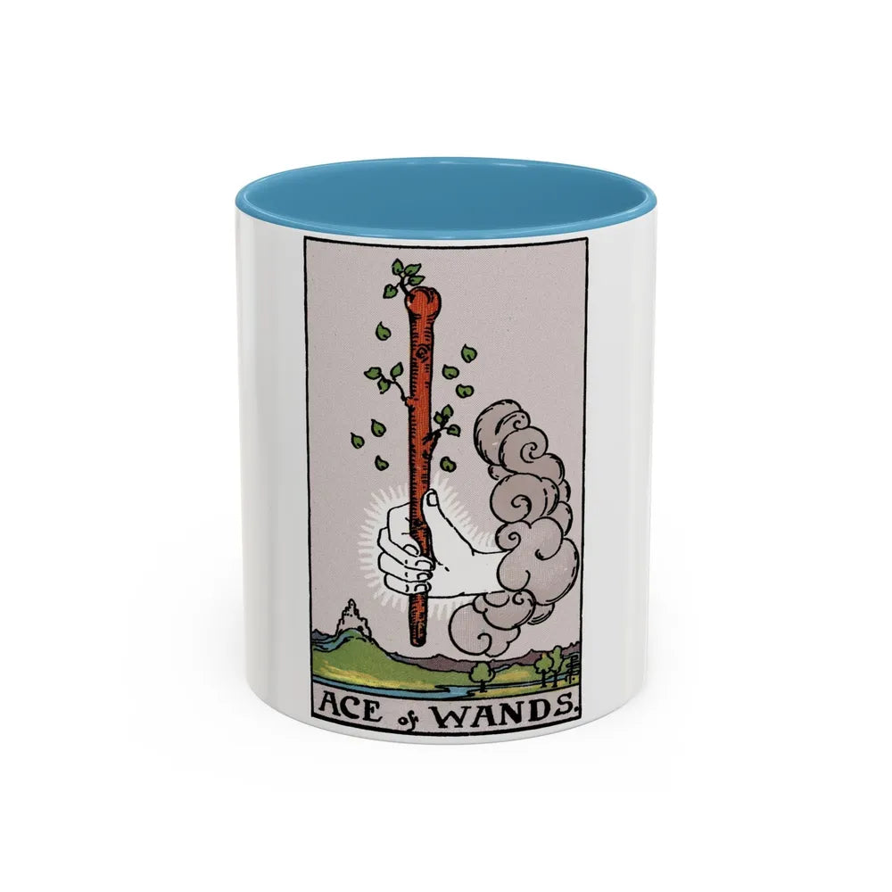 The Ace of Wands (Tarot Card) Accent Coffee Mug-11oz-Light Blue-Go Mug Yourself