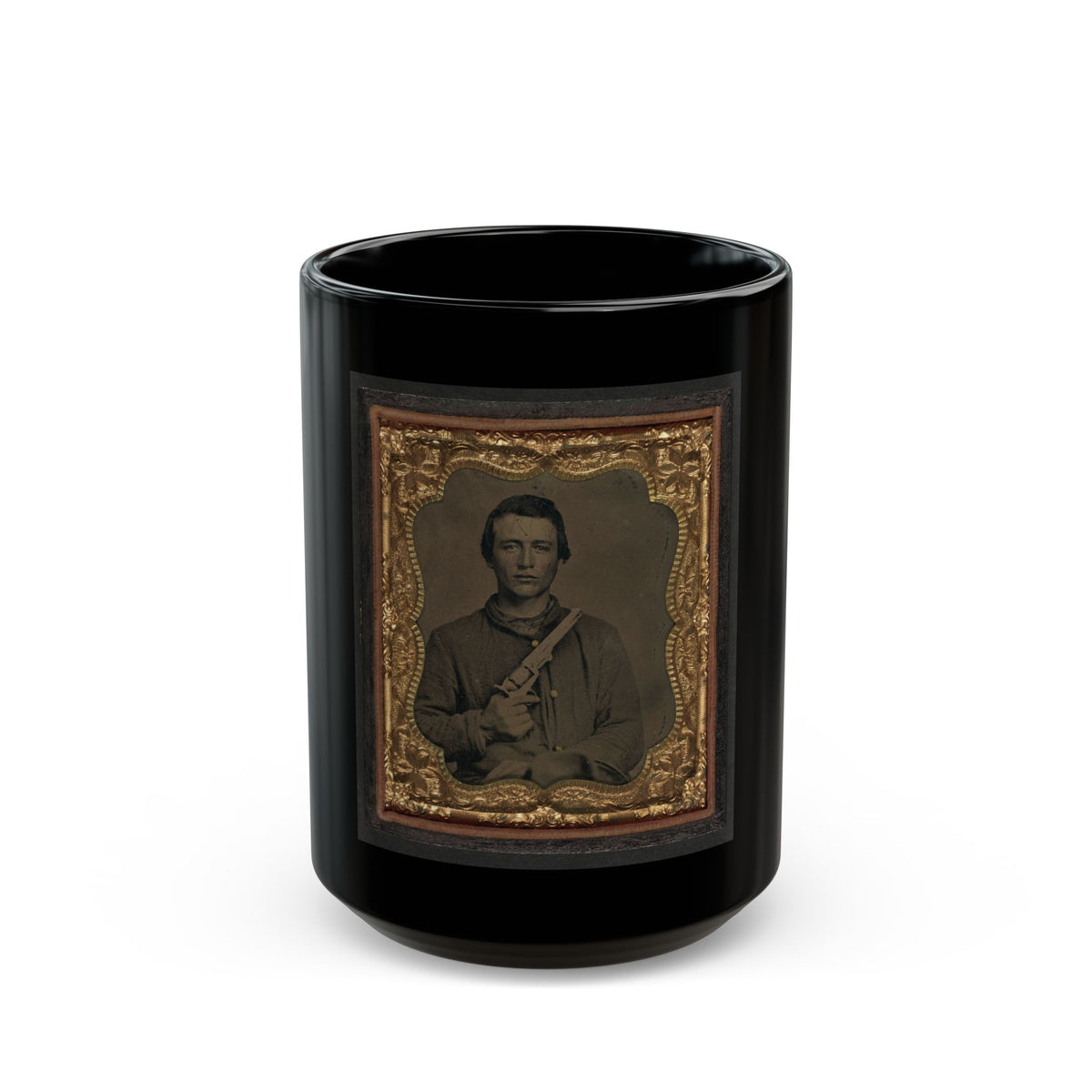 Unidentified Soldier In Union Uniform Holding Colt Revolver To Chest (U.S. Civil War) Black Coffee Mug
