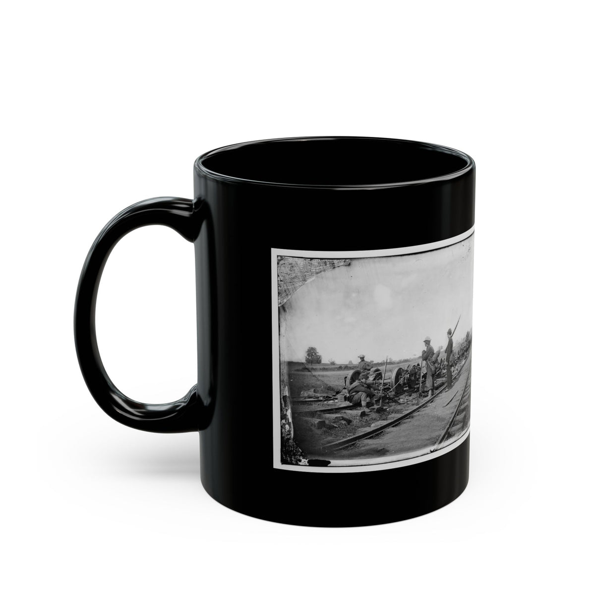 Manassas Junction, Va. Soldiers Beside Damaged Rolling Stock Of The Orange & Alexandria Railroad (U.S. Civil War) Black Coffee Mug