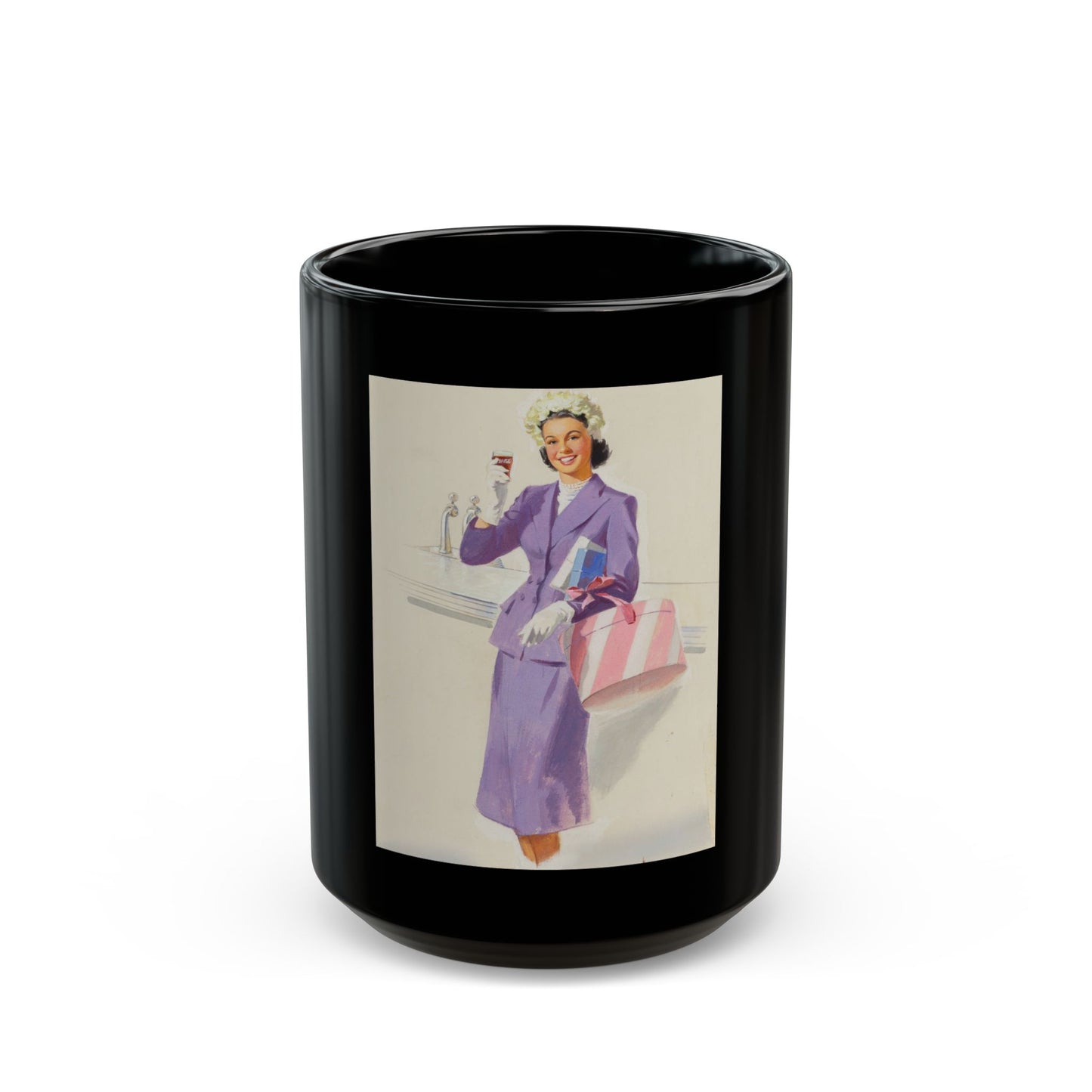 Girl with Hat Box, Coca-Cola advertisement - Black Coffee Mug