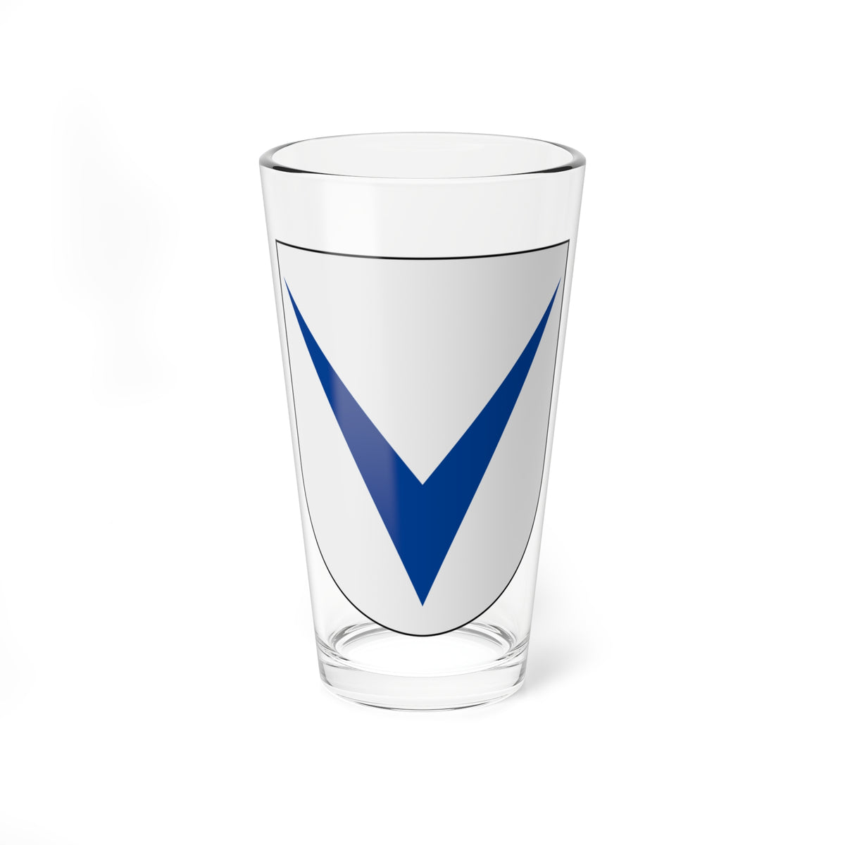 Blue inverted chevron across a light grey heraldic shield with a thin black outline, in flat vector style.