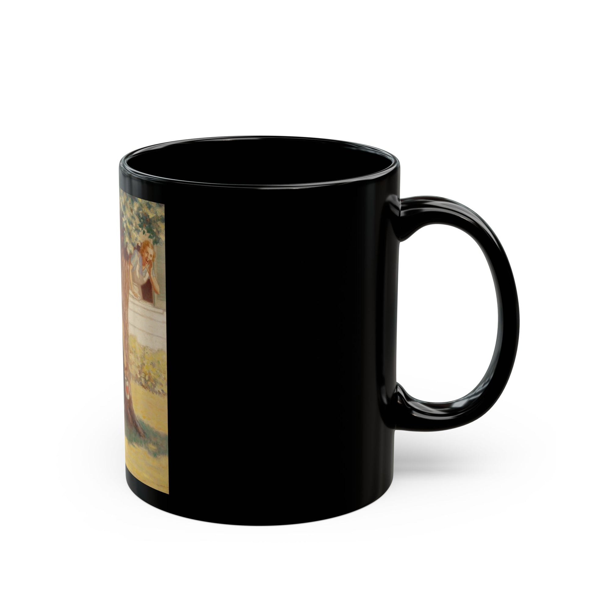 Boy and Dog Try to Sneak Away to Fish - Black Coffee Mug-Go Mug Yourself