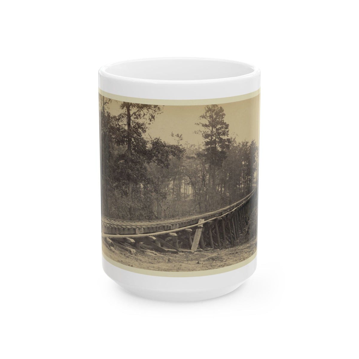 Railroad Bridge With Timber Trestles (U.S. Civil War) White Coffee Mug