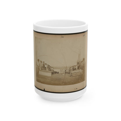 Military Construction In Northern Virginia  Men Standing On The Potomac River Bank With Assembled Blanket Boats (U.S. Civil War) White Coffee Mug