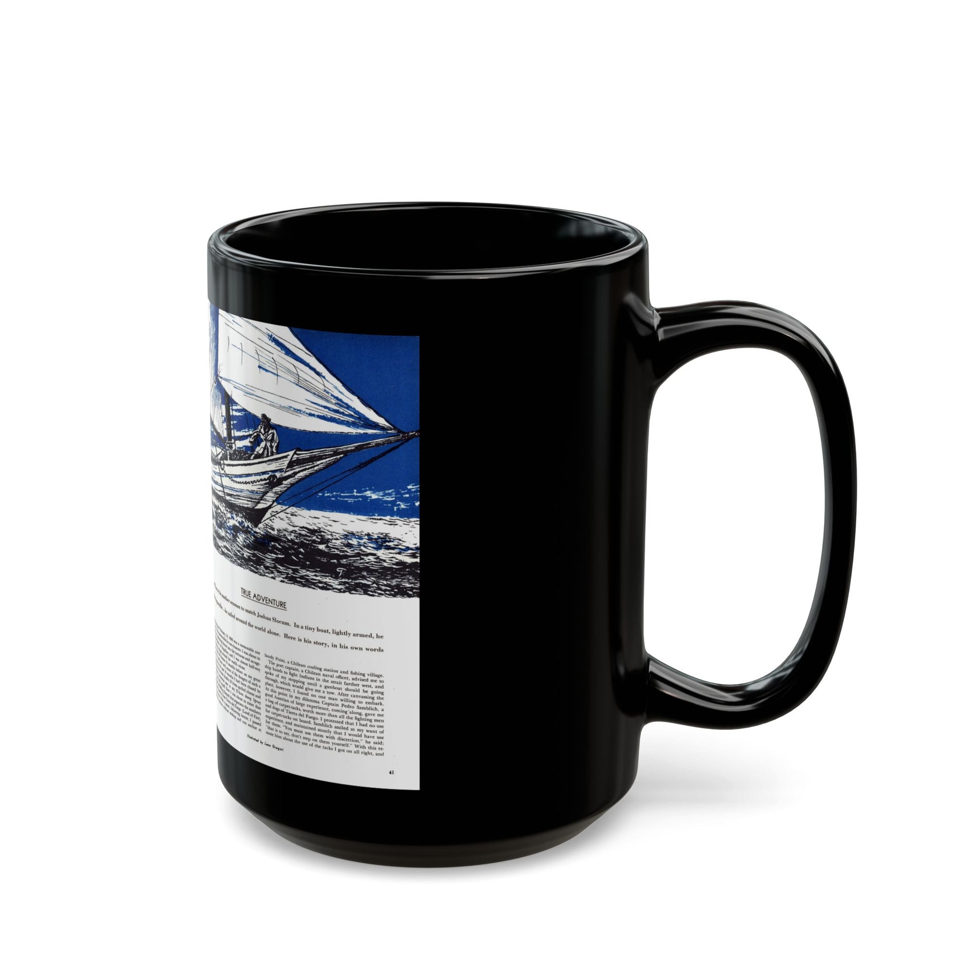 First around the world-Alone, Cavalier magazine, February 1957 - Black Coffee Mug-Go Mug Yourself