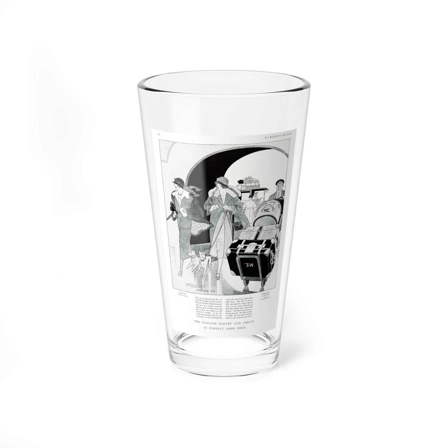 The English Depart and Arrive In Perfect Good Form, Harper's Bazaar, June 1923 (Magazine Illustration) Pint Glass 16oz