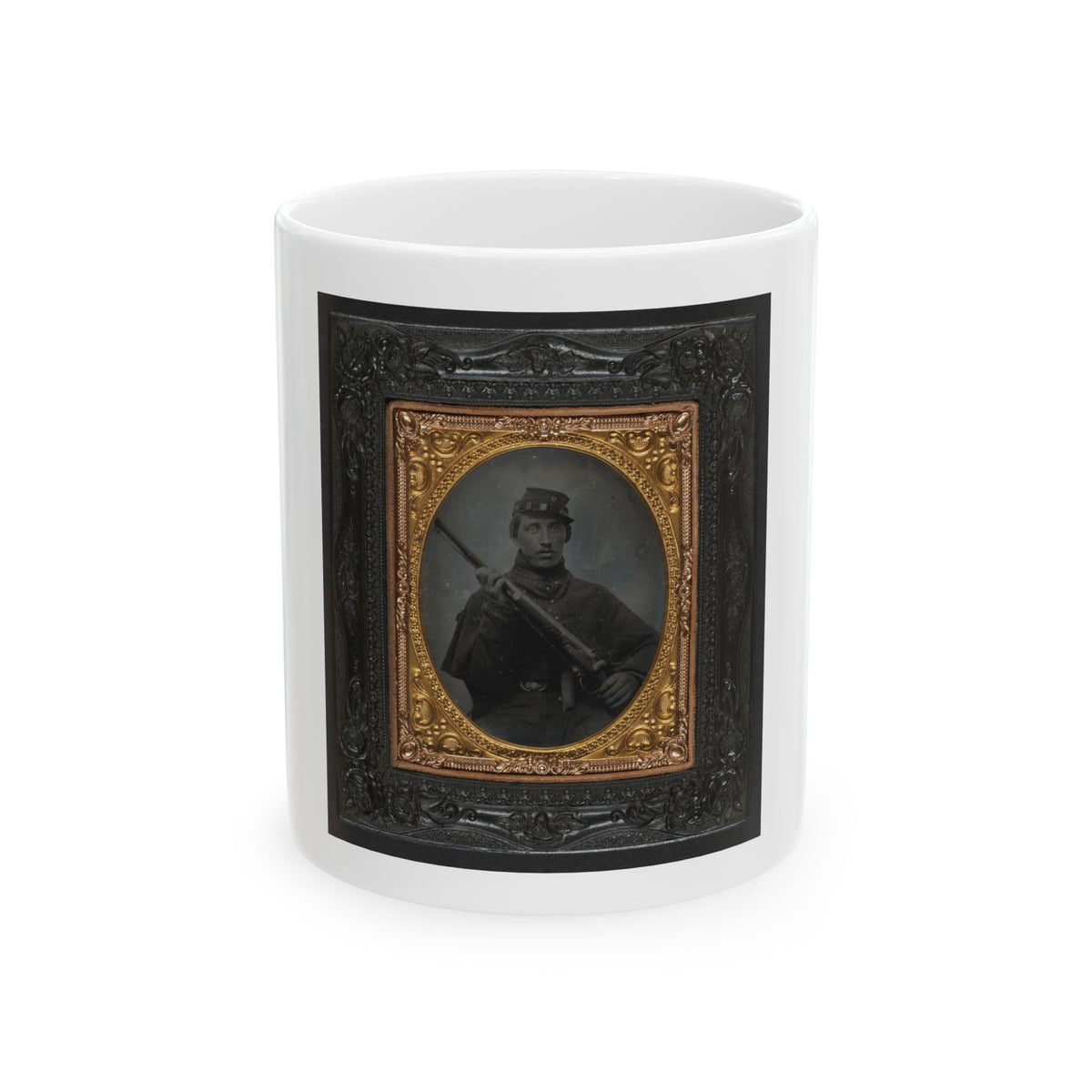 Unidentified Soldier In Union Greatcoat And Company C Forage Cap With Musket (U.S. Civil War) White Coffee Mug