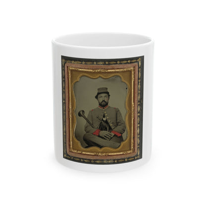 Unidentified Soldier In Confederate Uniform With Saxhorn (U.S. Civil War) White Coffee Mug