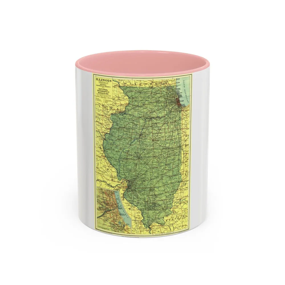 USA - Illinois (1931) (Map) Accent Coffee Mug-11oz-Pink-Go Mug Yourself