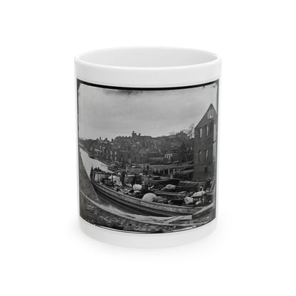 Richmond, Va. Barges With African Americans On The Canal; Ruined Buildings Beyond (U.S. Civil War) White Coffee Mug