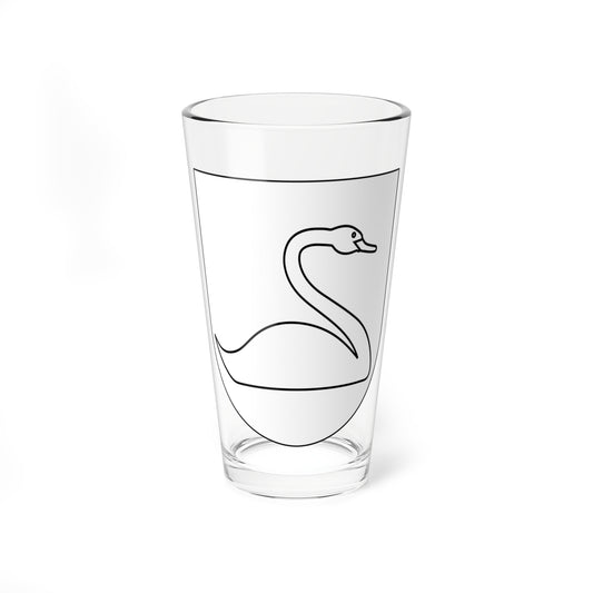 Black single-line outline of a swan with an S-shaped neck, drawn inside a shield shape on a white background.