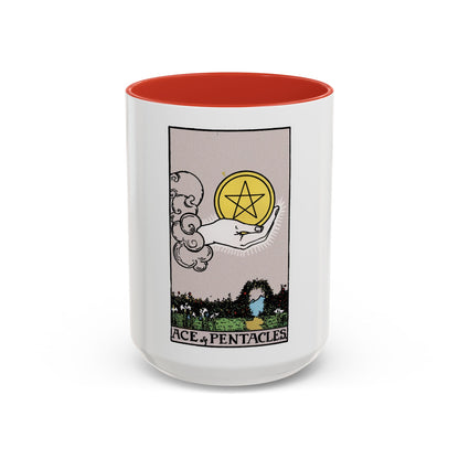 The Ace of p of Pentacles (Tarot Card) Accent Coffee Mug