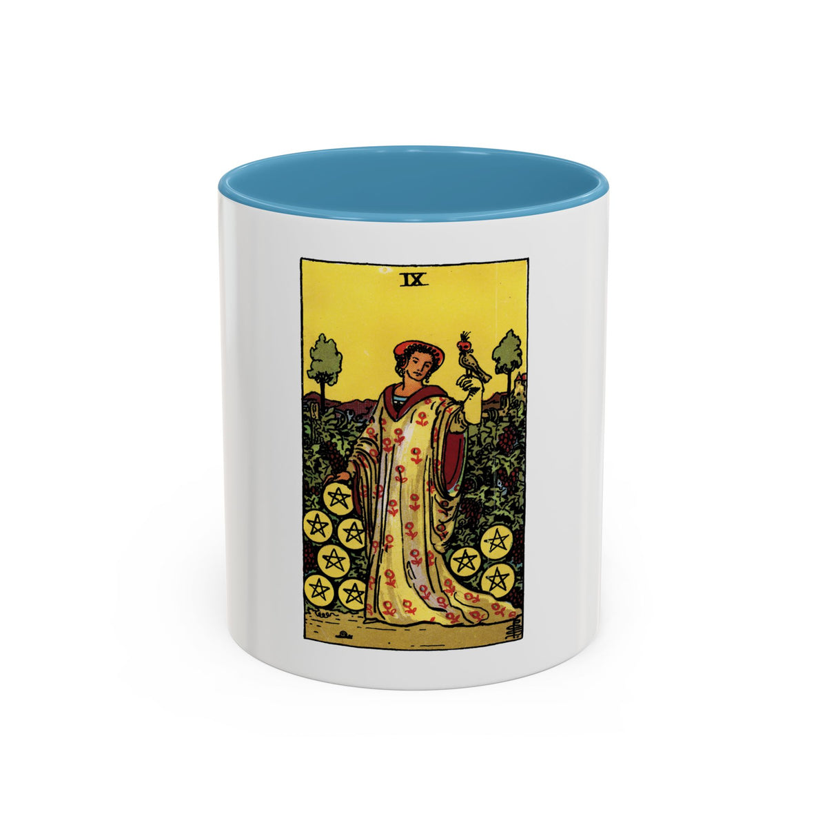 The 9 of Pentacles (Tarot Card) Accent Coffee Mug