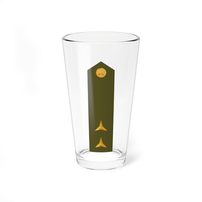 Olive green shoulder board with a crossed-swords badge near the tab and two star pips below it.