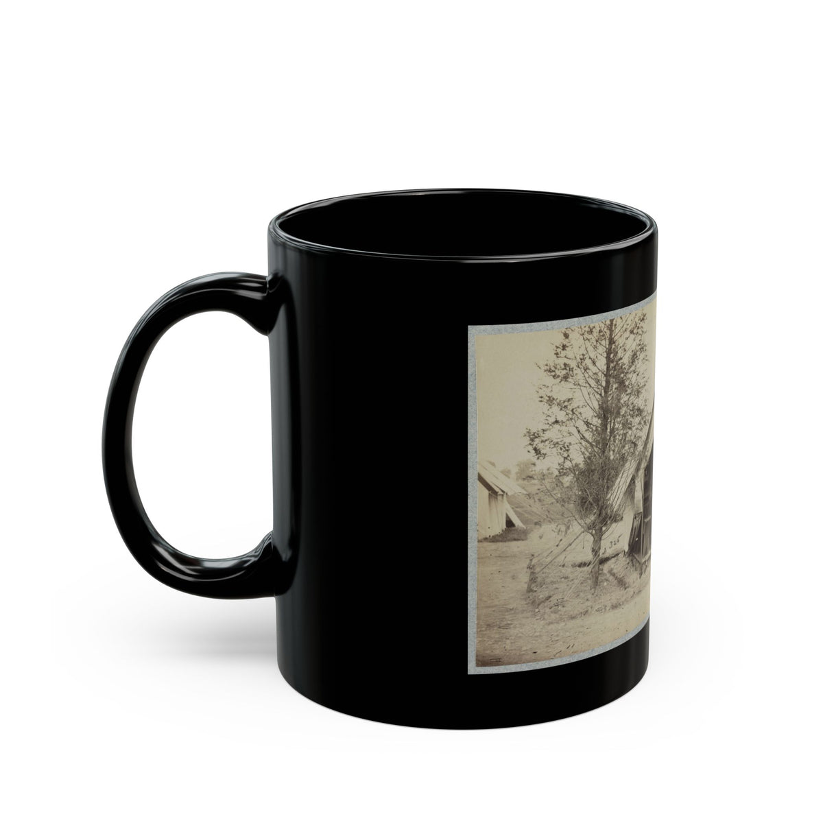 Soldier Sitting Inside His Tent (U.S. Civil War) Black Coffee Mug