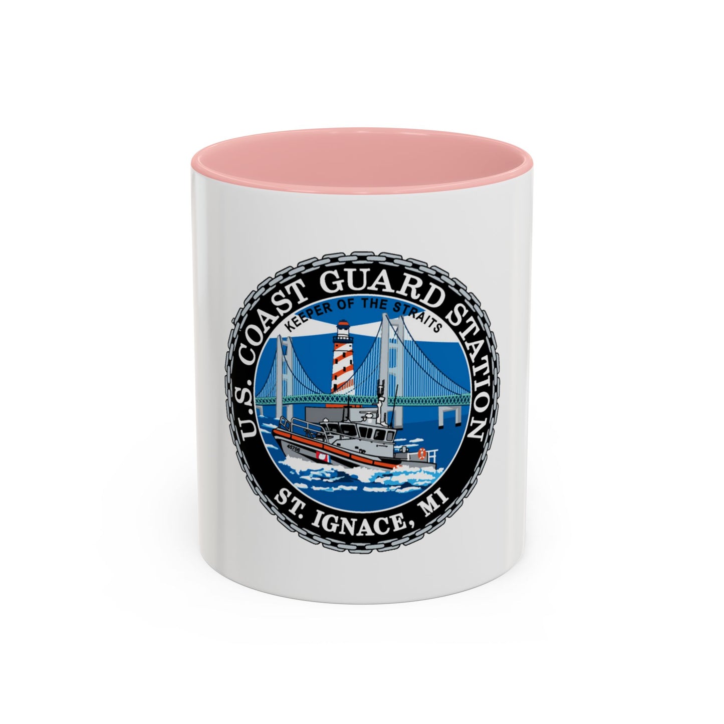 USCG Station St Ignace MI (U.S. Coast Guard) Accent Coffee Mug