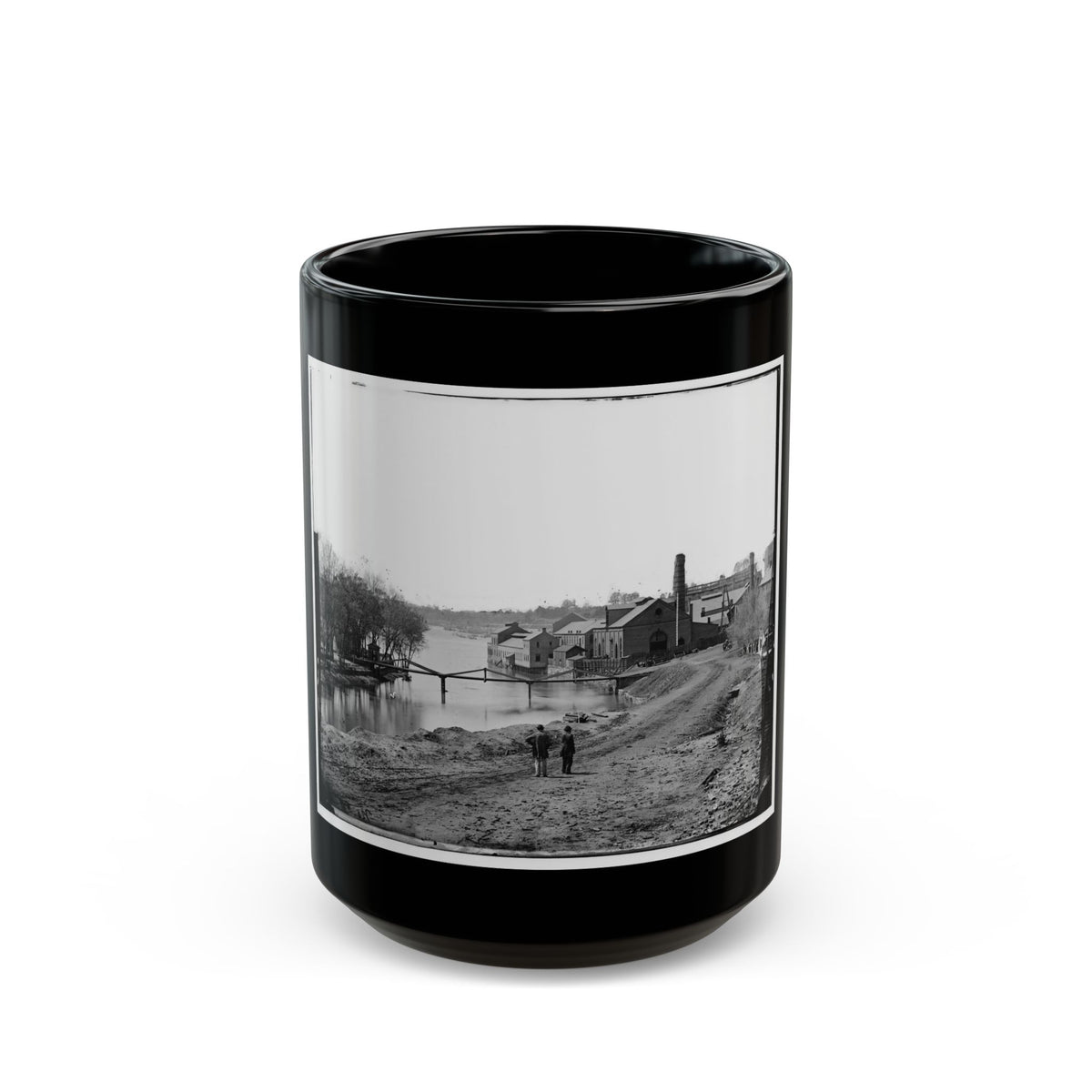 Richmond, Va. View Of The Tredegar Iron Works, With Footbridge To Neilson's Island (U.S. Civil War) Black Coffee Mug