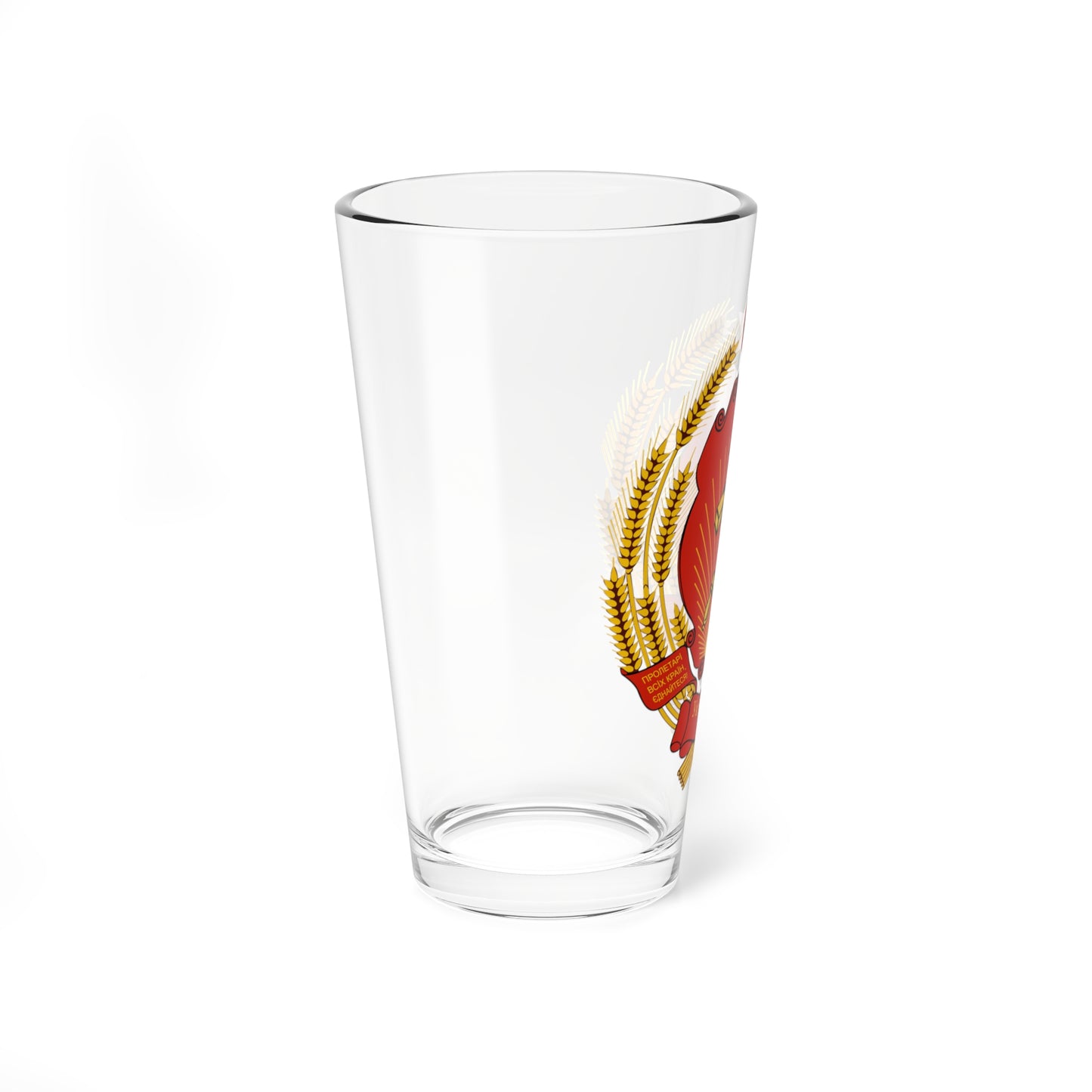 Emblem of the Ukrainian SSR (Soviet Union) (Coat of Arms) Pint Glass 16oz