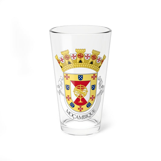 Heraldic coat of arms with a gold mural crown, red crosses, blue dotted shields and an armillary sphere.