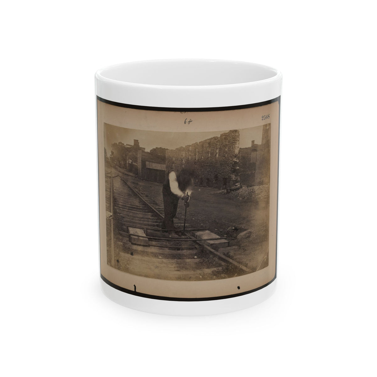 Railroad Construction Worker Straightening Track (U.S. Civil War) White Coffee Mug