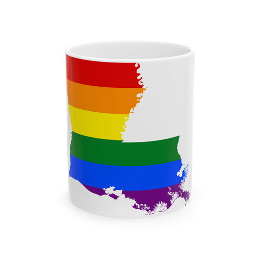 LGBT flag map of Louisiana (United States) White Coffee Mug