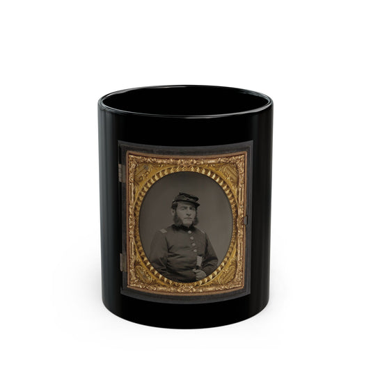 Unidentified Soldier In Union Officers's Uniform And Connecticut State Seal Buttons (U.S. Civil War) Black Coffee Mug