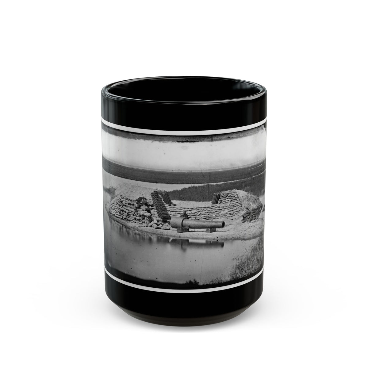 Morris Island, South Carolina. Battery Hays. One 8-Inch Parrot Rifle, Dismounted. Breaching Battery Against Fort Sumter (U.S. Civil War) Black Coffee Mug