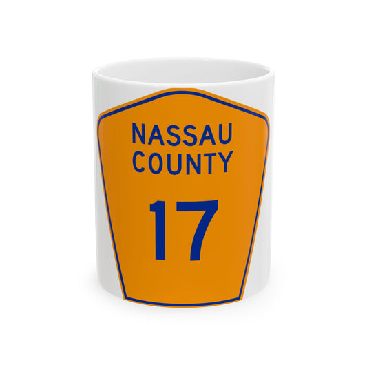 Nassau County 17 NY (New York) (Road Sign) White Coffee Mug