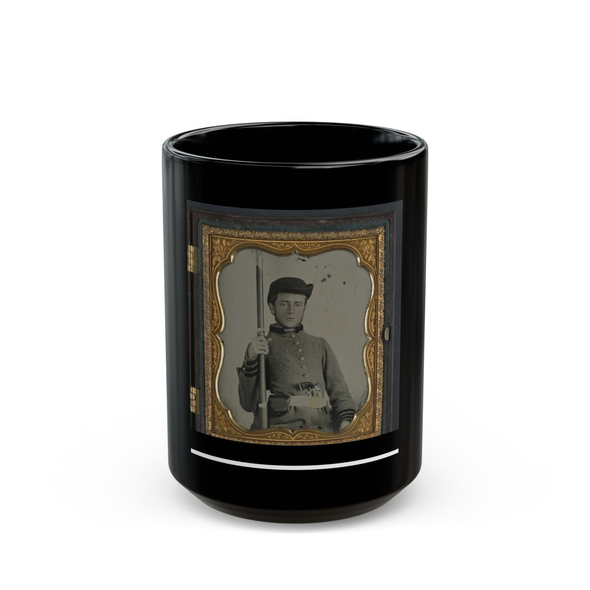 Private Peter Lauck Kurtz Of Company A, 5th Virginia Infantry Regiment, In Uniform With Musket And Revolver (U.S. Civil War) Black Coffee Mug