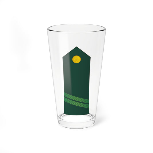 Dark green pointed shoulder board with a gold crown badge near the top and green diagonal stripes near the base.