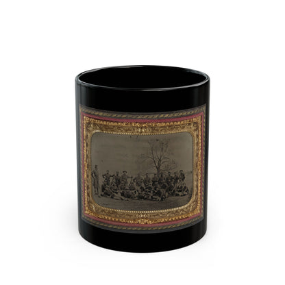 Group Of 26 Unidentified Soldiers In Union Uniforms With Stacked Bayoneted Muskets In Front Of Tree (U.S. Civil War) Black Coffee Mug