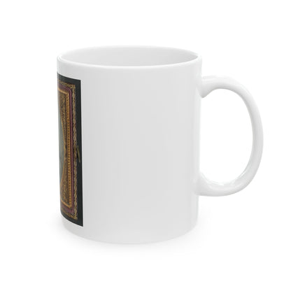 Unidentified Soldier In Confederate Uniform With Conversion Musket And Small Bowie Knife (U.S. Civil War) White Coffee Mug