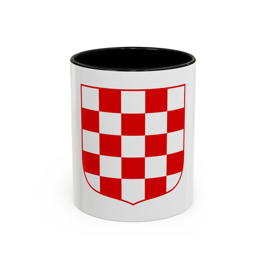 Red and white checkerboard pattern of five columns filling a shield shape with a pointed base.
