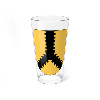 Shield-shaped gold design with a black forked band whose stepped edges form an inverted Y shape.