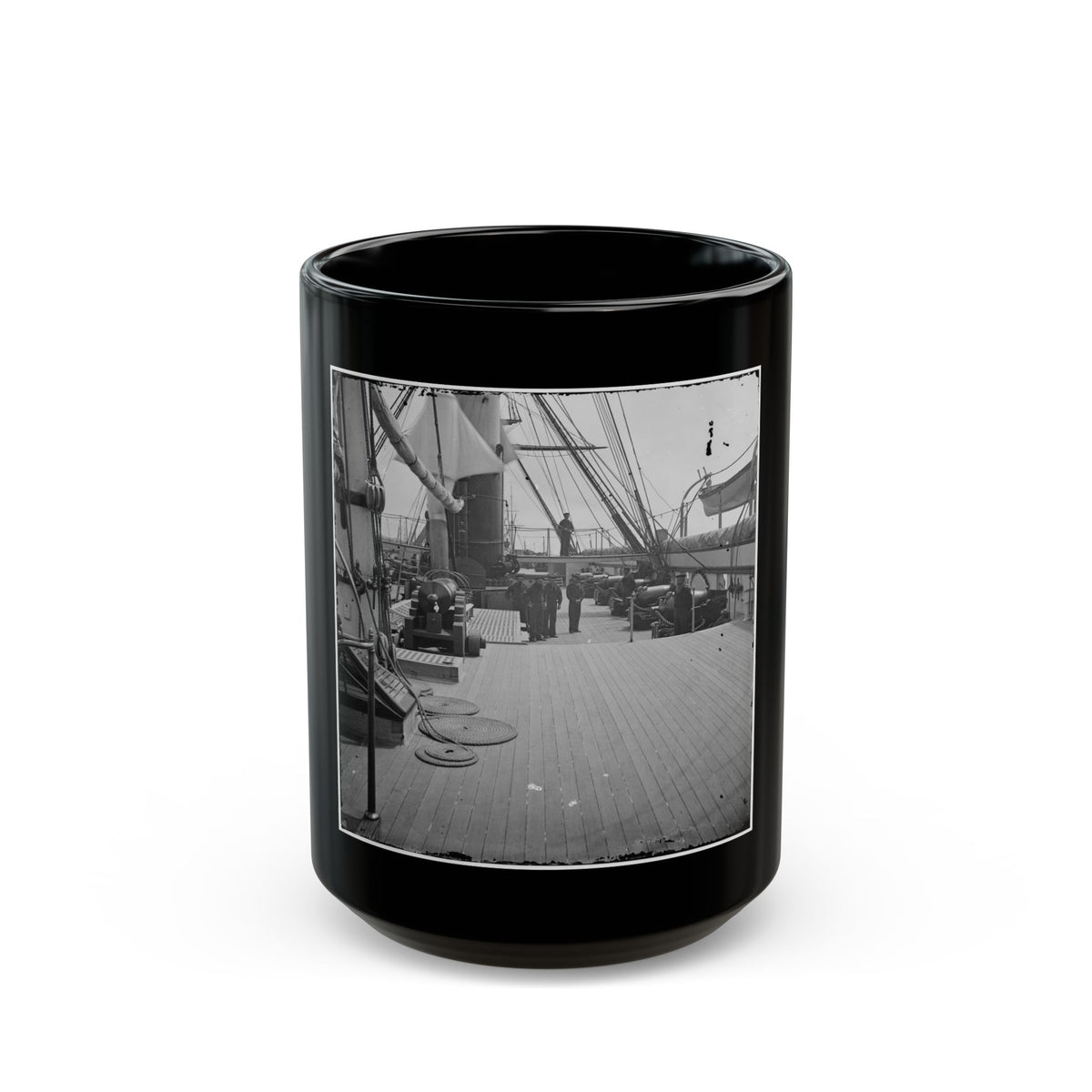 Charleston Harbor, S.C. Crew Members, Quarterdeck, And Starboard Battery Of U.S.S. Pawnee (U.S. Civil War) Black Coffee Mug