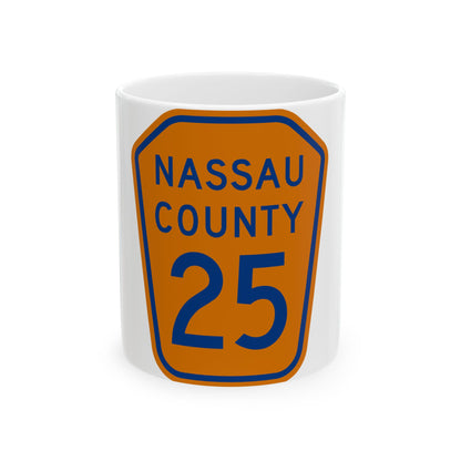 Nassau County 25 NY (New York) (Road Sign) White Coffee Mug