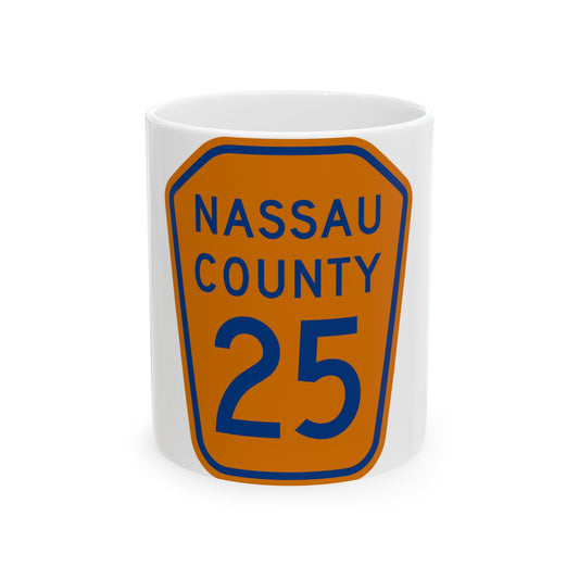 Nassau County 25 NY (New York) (Road Sign) White Coffee Mug