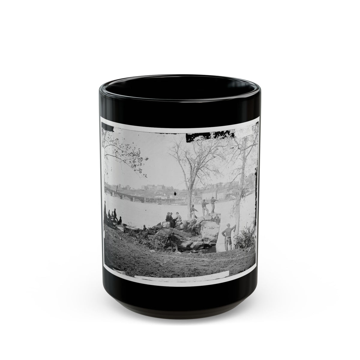 Arlington, Virginia. Georgetown Aqueduct From Virginia Side Of Potomac With Georgetown University In Background (U.S. Civil War) Black Coffee Mug