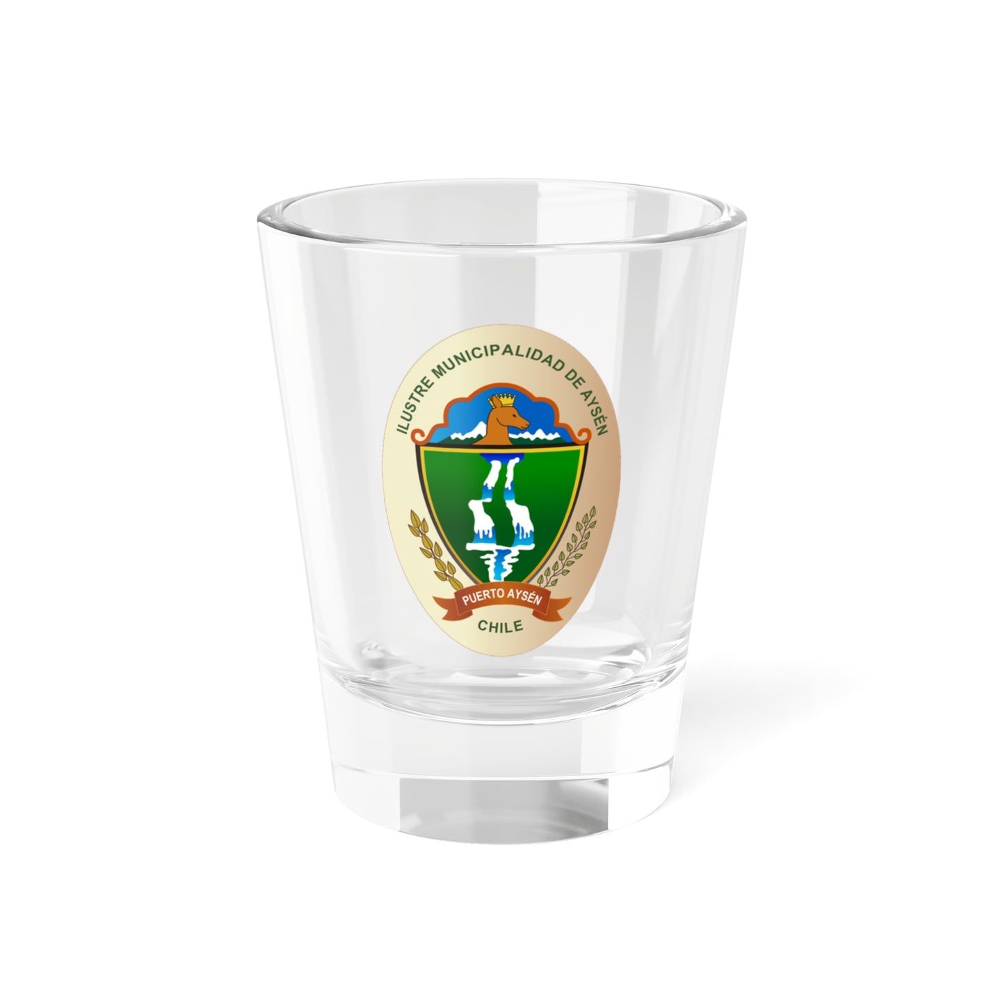 Logotipo-Municipalidad-de-Aysen (Chile) (Coat of Arms) Shot Glass 1.5oz