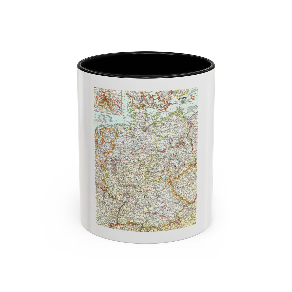 Mid-century political map of Germany in pale cream, with a Berlin inset, road lines and border zones.