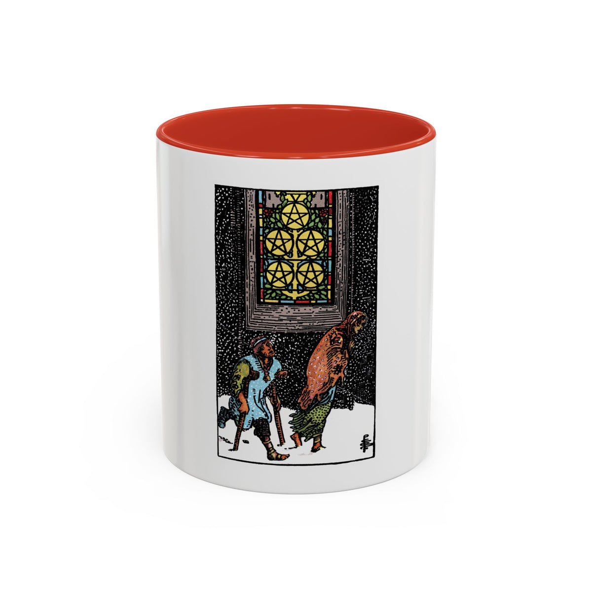 The 5 of Pentacles (Tarot Card) Accent Coffee Mug