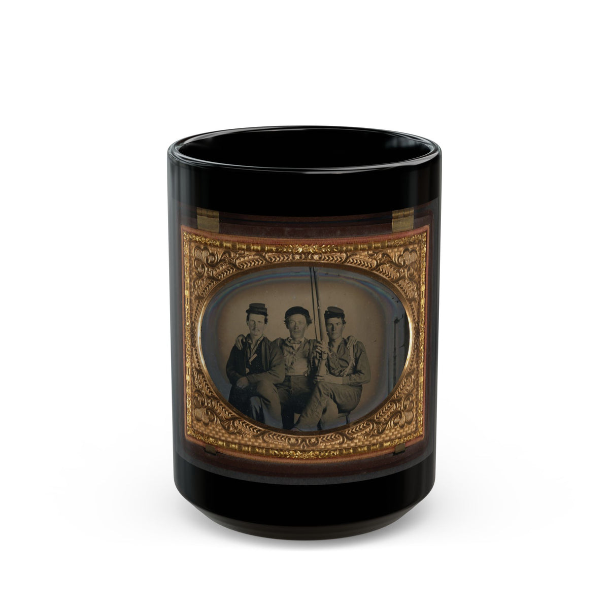 Three Unidentified Soldiers In Forage Caps With Musket, Probably Union Uniforms (U.S. Civil War) Black Coffee Mug
