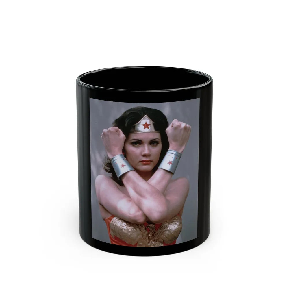 Lynda Carter #233 - Wonder Woman Photo (Vintage Female Icon) Black Coffee Mug-11oz-Go Mug Yourself