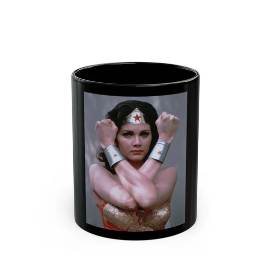 Lynda Carter #233 - Wonder Woman Photo (Vintage Female Icon) Black Coffee Mug-11oz-Go Mug Yourself